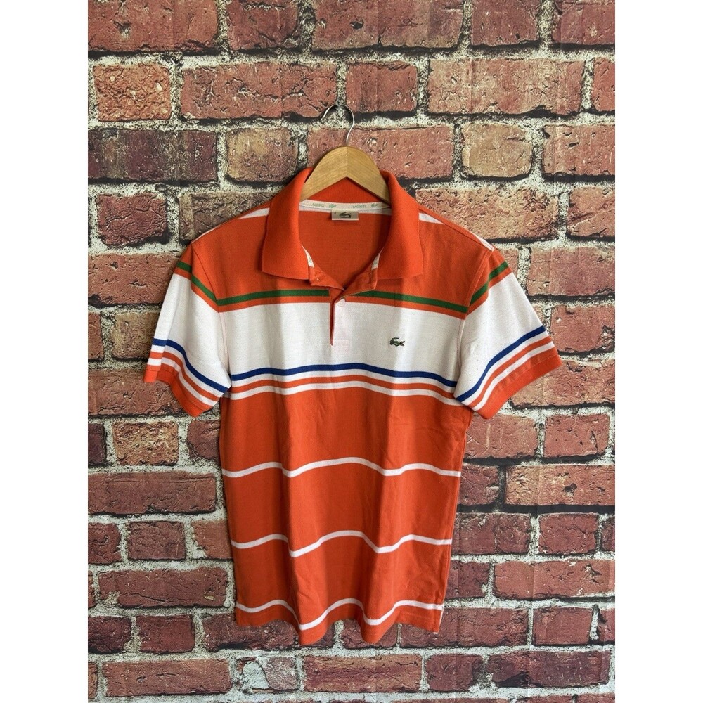 LACOSTE Vintage Style Men's Orange Striped Polo Shirt Size Medium Multicolor